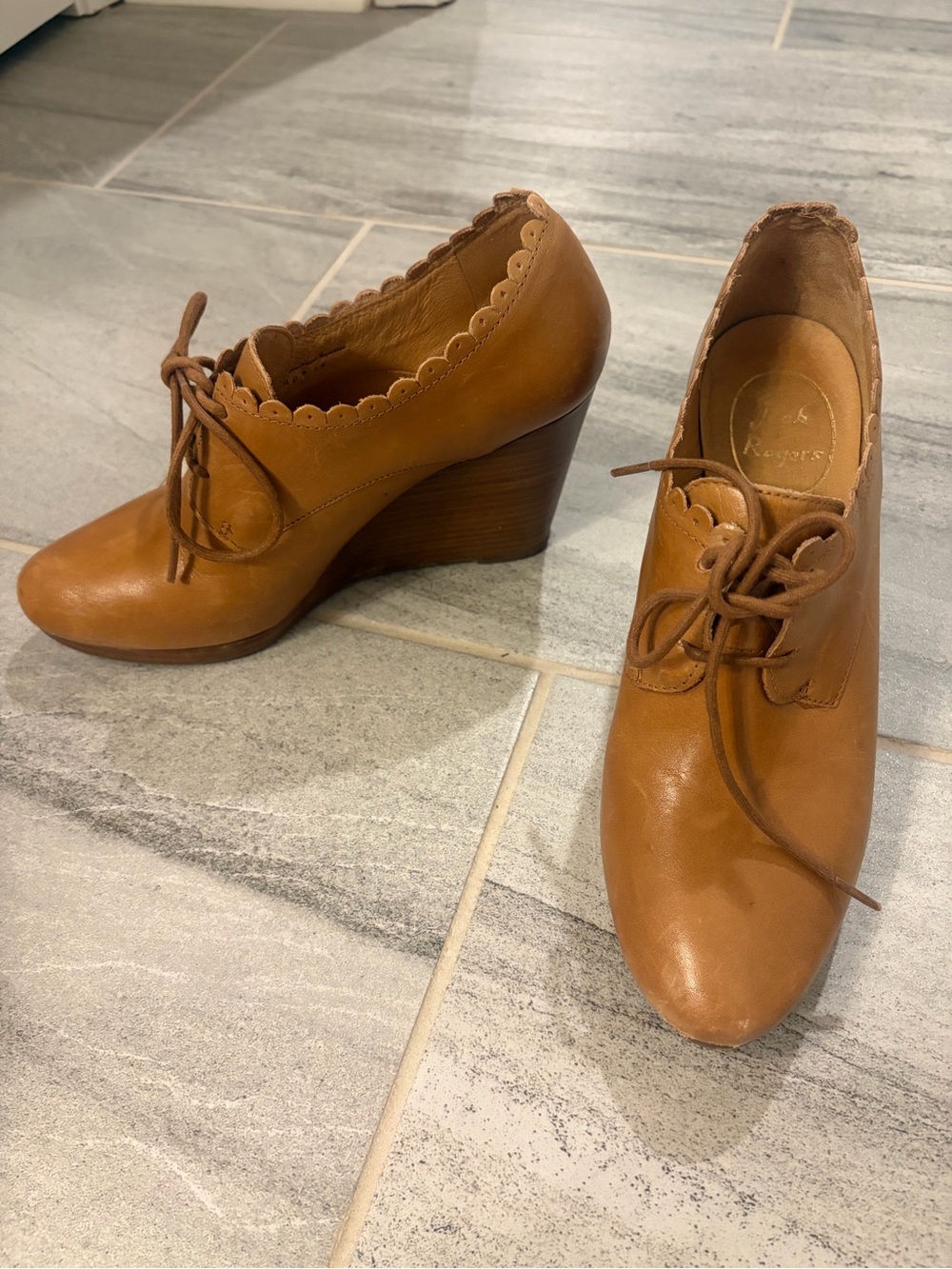 Jack Rogers Women's Tan Leather Oxford Lace-Up Wedge Booties